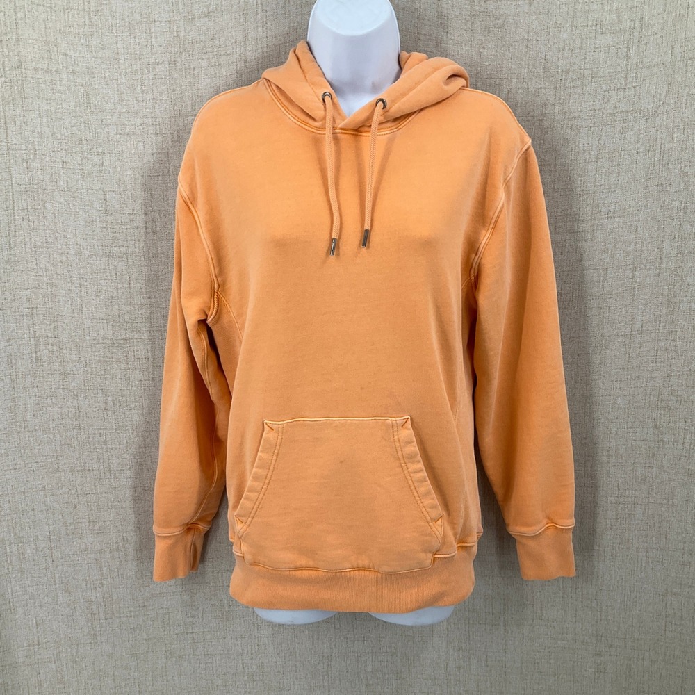J. Crew Hoodie Women XS Orange Cotton Vintage Fleece Pullover Classic Pocket